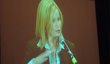 Keynoter-Elisabeth Leamy-On the Jumbotron during motivational speech